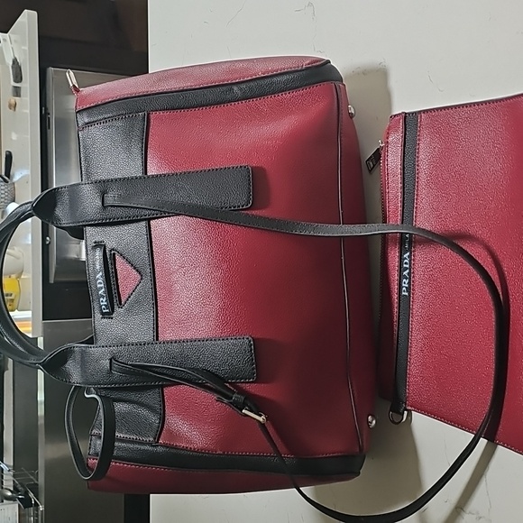 Prada purse Red Wine /black with wristlet - Picture 1 of 8
